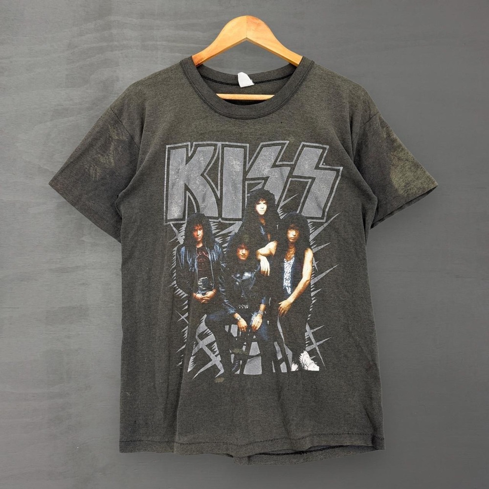 Vintage KISS Band Shirt 50/50 Grey 1990 Hot in the Shade Faded Distressed Large